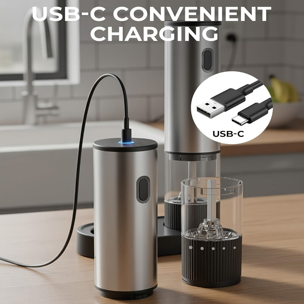 Electric Pepper Grinder USB-C Rechargeable ¨C 5-Level Adjustable Coarseness, One-Hand Operation, Stainless Steel Pepper Mill with Ceramic Core for Kitchen Cooking, Outdoor BBQ & Grilling