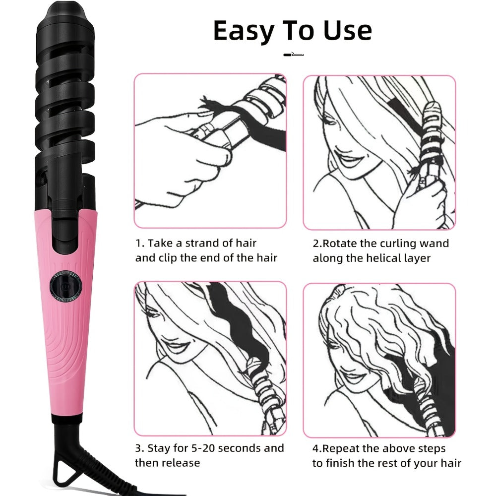 Automatic Spiral Curling Iron ¨C Anti-Scald Fast Heating Curler for Long & Short Hair, Portable Rotating Barrel, Women Gift