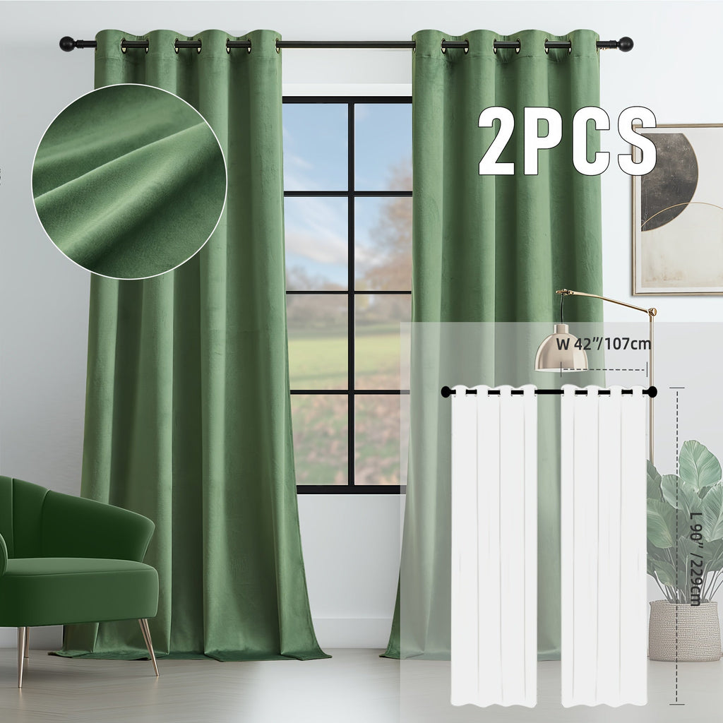 Velvet Room Darkening Curtains 2 Panels | Grommet Top Thermal Insulated Soundproof Blackout Curtains for Living Room Bedroom, Soft Solid Color Vintage Window Drapes
