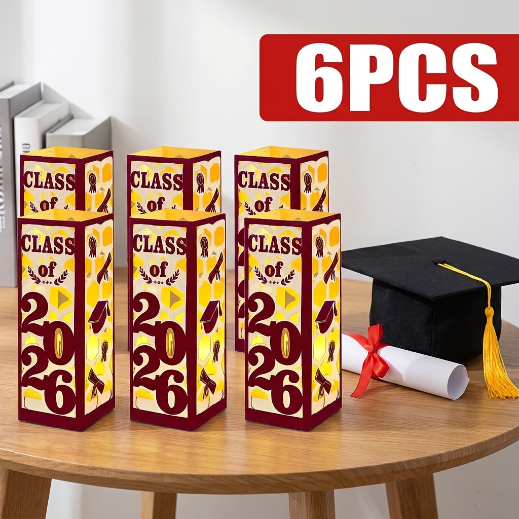 Graduation Centerpieces Decorations 6pcs Class of 2026 | Paper Lantern Boxes No Electricity Needed Congrats Grad Party Supplies for College High School Celebration Table Decor 6 Colors