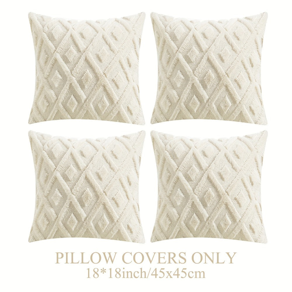 Luxury Faux Wool Pillow Covers 18x18 Set of 4 Boho Soft Plush Decorative Cushion Cases with Zipper for Couch Sofa Living Room - Heather Pink Navy Blue Yellow