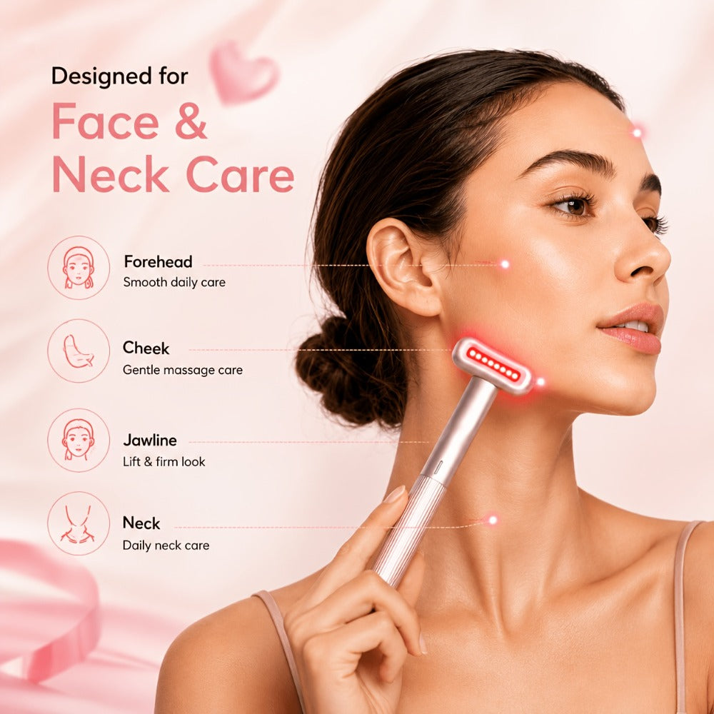 Red Light Therapy Facial Massager - Vibration & Negative Ion Skin Tightening Device for Acne Reduction, Wrinkle Removal & Eye Bag Treatment, Anti-Aging Face Care Beauty Tool for Women & Men