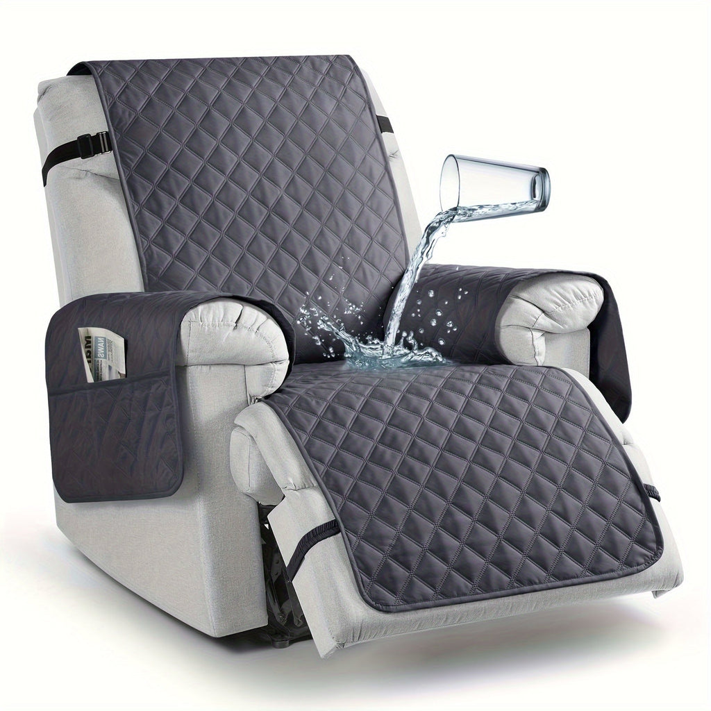 Waterproof Recliner Chair Cover with Pocket | Non-Slip Washable Reclining Sofa Protector for Dogs Cats, Adjustable Strap