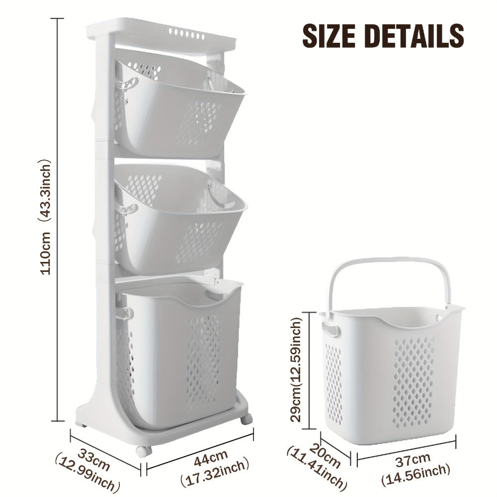 Rolling Laundry Hamper Cart with Wheels Multi-Tier | Large Capacity Laundry Basket with Removable Baskets | Wheeled Laundry Organizer for Laundry Room Bathroom Bedroom