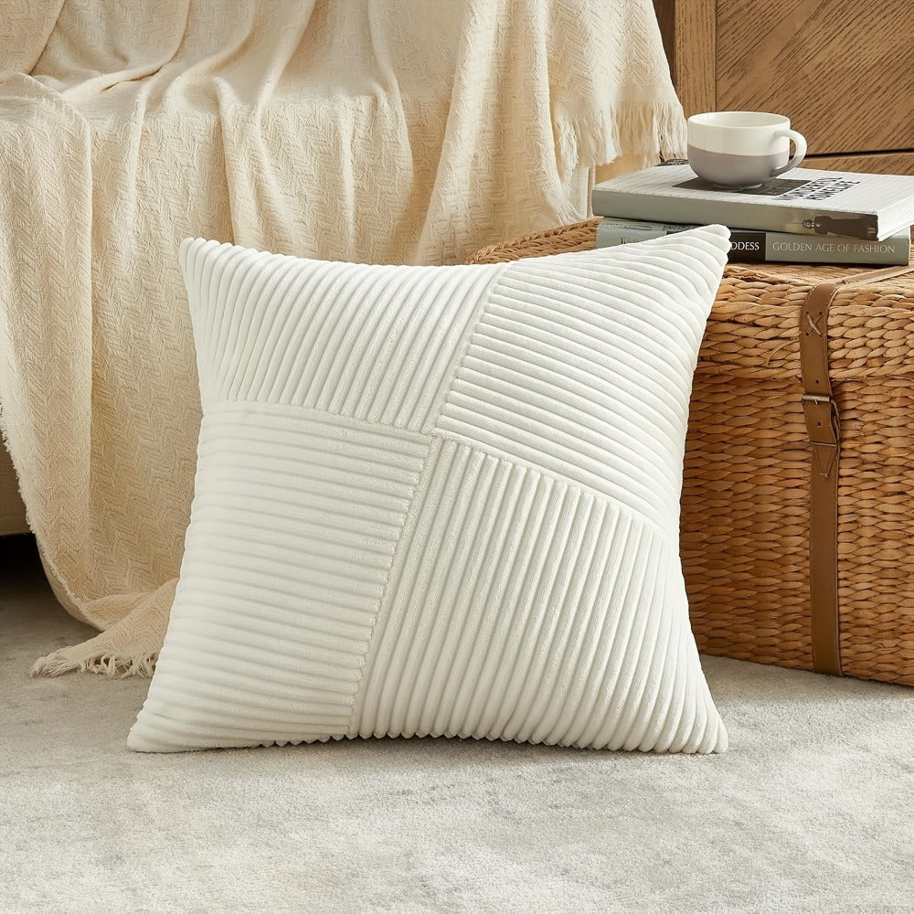 Throw Pillow Covers 18x18 Set of 4 - Boho Decorative Cushion Covers for Couch Sofa Bed, Soft Corduroy Textured Square Pillow Cases, Neutral Farmhouse Home Decor - Navy Blue Pink Mustard Sage Rust