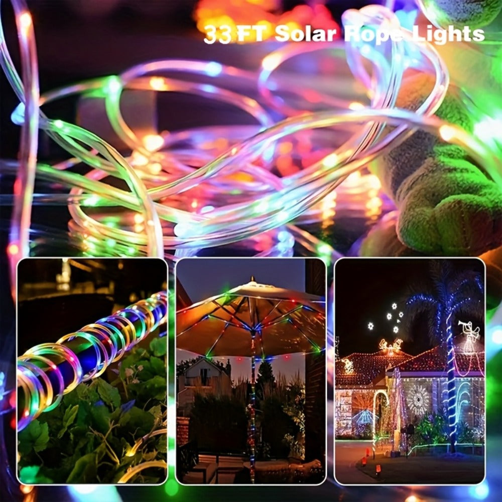 Solar Rope Lights Outdoor 33FT 100LED RGB ¨C 8 Modes IP65 Waterproof String Lights for Garden, Patio, Party & Holiday Decor