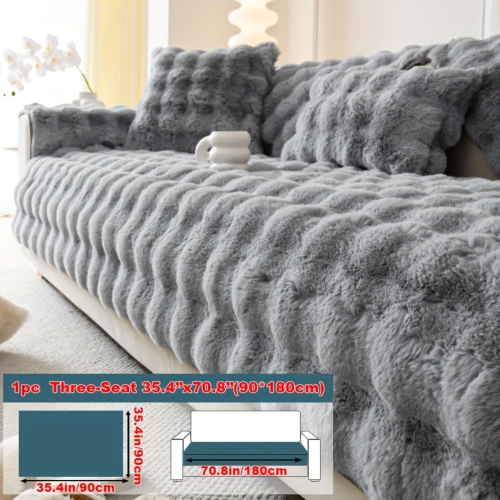 Faux Rabbit Plush Sofa Cover Winter Warm Thickened Anti-Slip Pet Friendly Cushion Protector for Living Room Bedroom Office 1 2 3 4 Seater