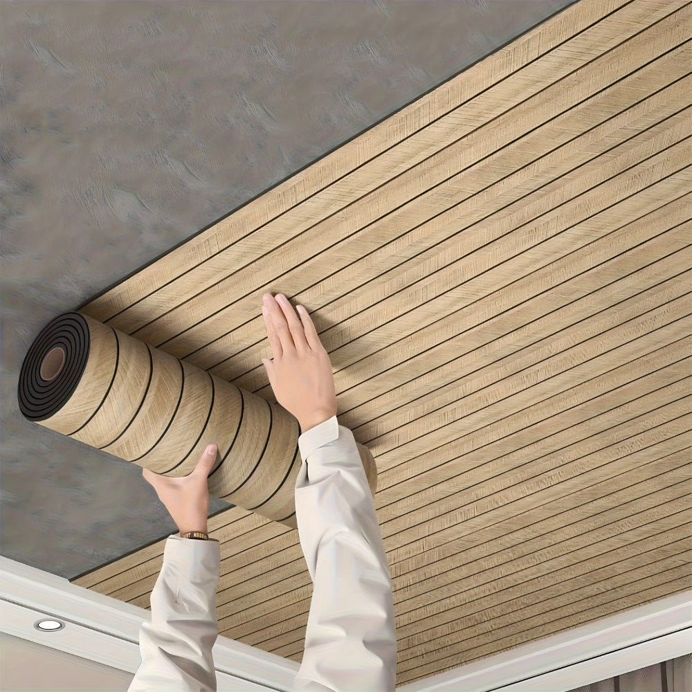 3D Wood Grain Wall Panels Self-Adhesive Peel and Stick Soundproof Grid Board Thick Matte Finish Wallpaper for Walls Ceilings Curved Surfaces Home Decor Easy Install