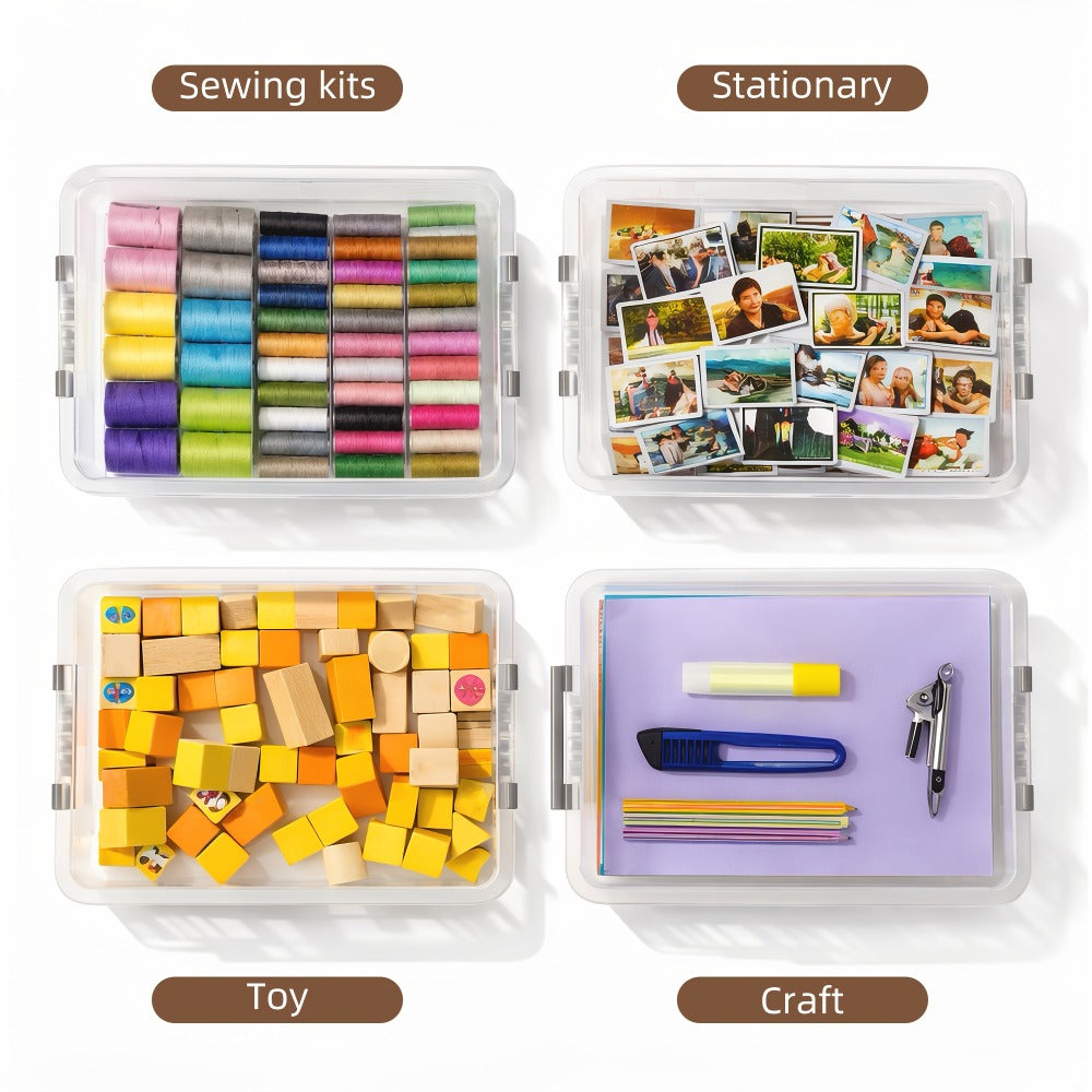 Clear Plastic Storage Boxes with Lids Set of 5 Stackable Organizer Bins for Craft Supplies Beads Sewing Art Office Home 13.58x10.16x2.87in