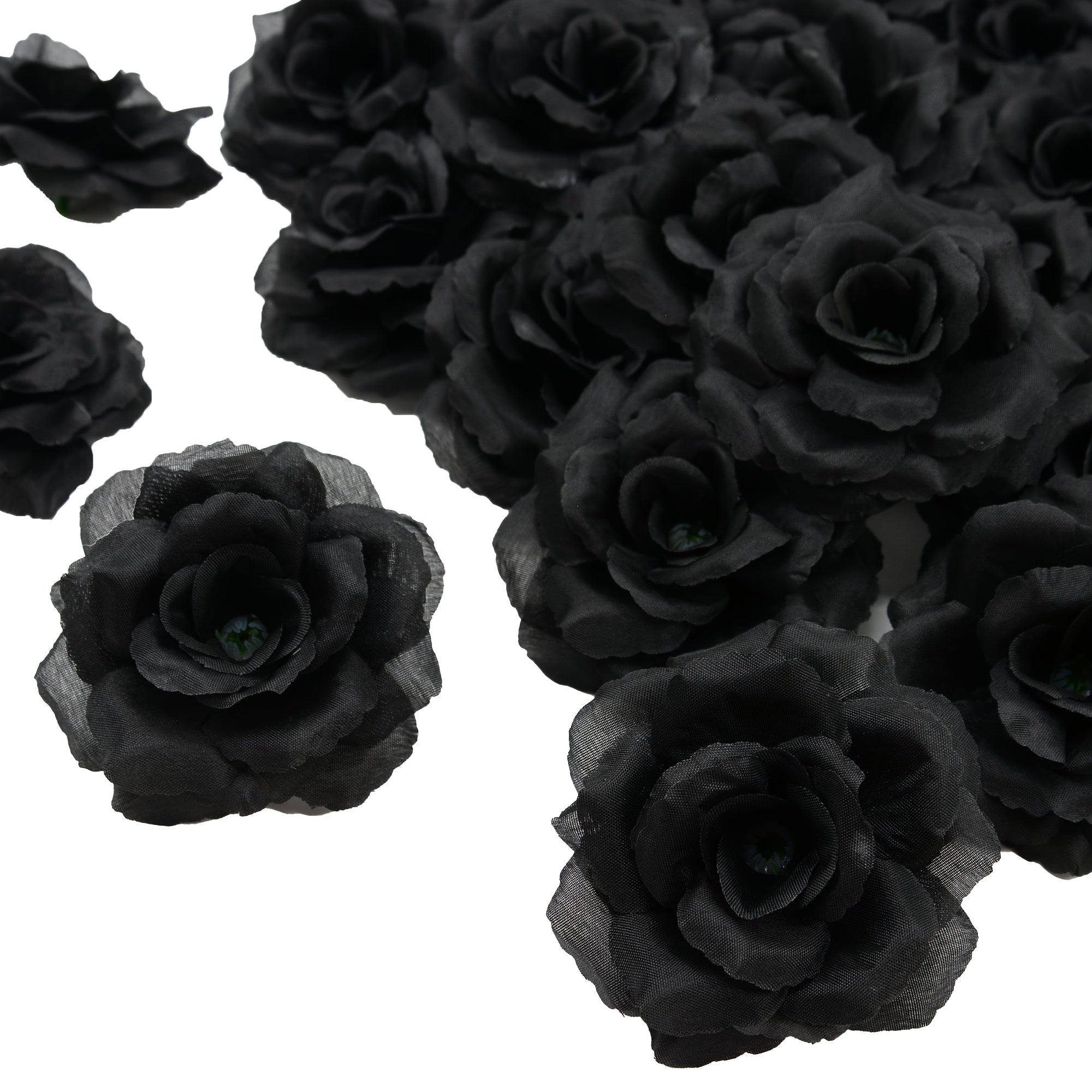 Silk Artificial Roses 50pcs with Stems | 3 Inch Flower Head Detachable DIY Fake Roses | Wedding Bouquet Valentine's Day Home Decor in Black Red Wine Red