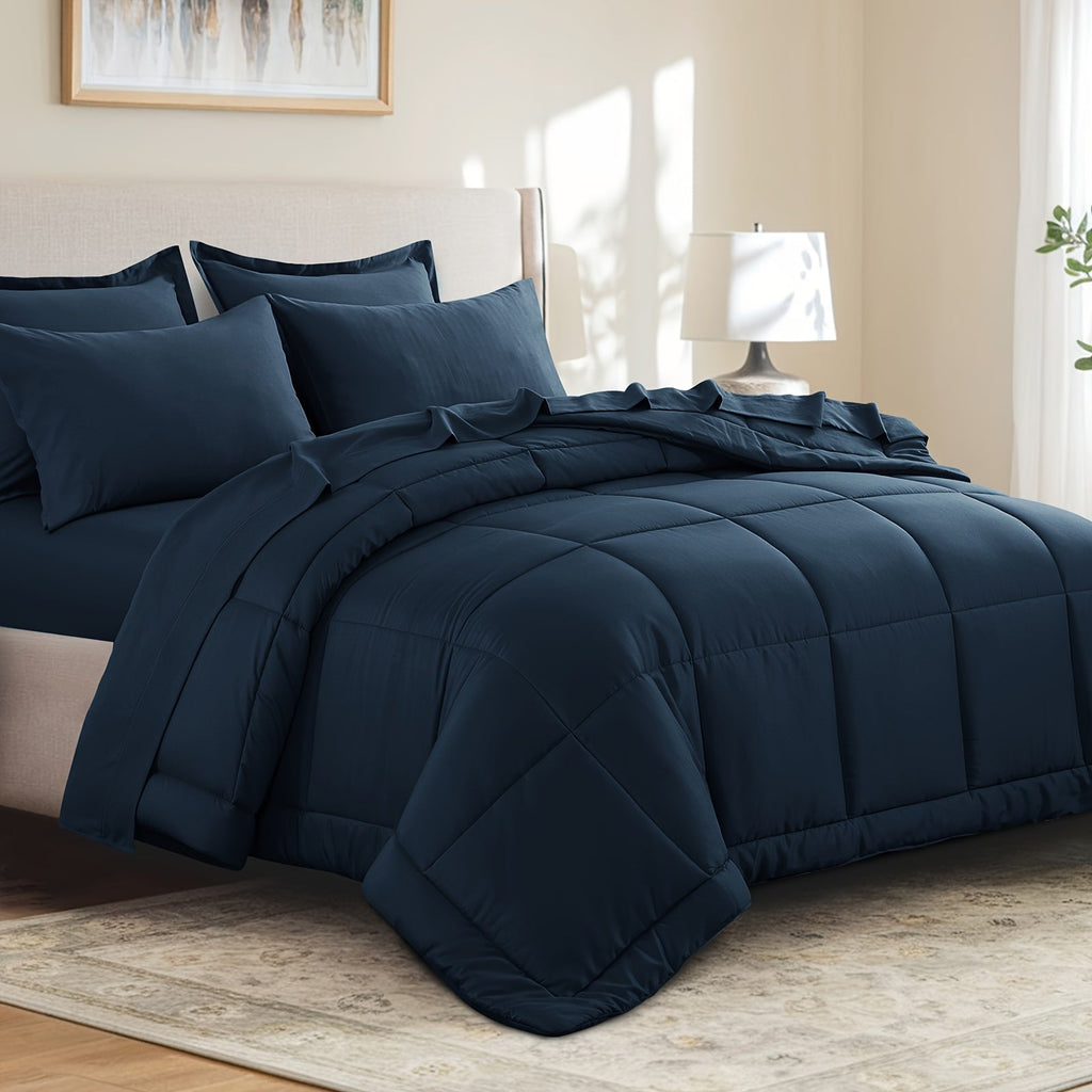 7 Piece Comforter Set Luxury Soft Fluffy Bedding All Season Bed in a Bag with Comforter Fitted Sheet Flat Sheet Pillowcases Hypoallergenic Breathable Easy Care Queen King Twin XL Full