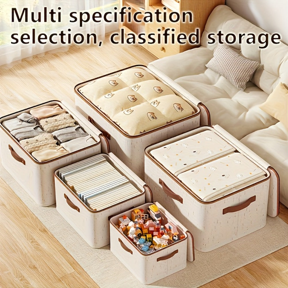 Foldable Storage Boxes with Lids 2-Pack, Large Capacity Linen Storage Baskets with Double Zippers & Leather Handles, Collapsible Fabric Organizer Bins for Bedroom, Clothing, Laundry & Moving
