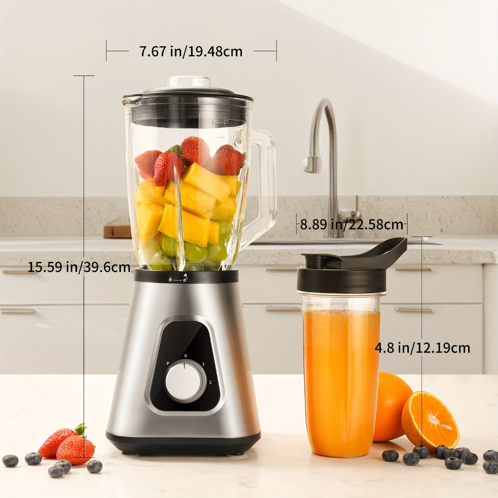 Blender 1200W Smoothie Maker & Milkshake Machine | 52oz Countertop + 22oz Personal Blender Set | 3 Speed Settings | Frozen Fruit Beverages Sauces | High Capacity Kitchen Blender Silver