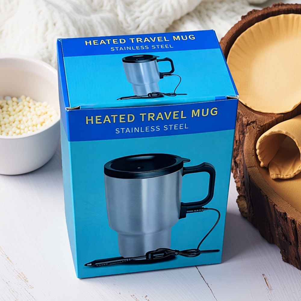 Car Electric Kettle 12V - Portable Stainless Steel Travel Hot Water Heater Cup for Tea Coffee, 15.22oz Fast Boiling, Camping Road Trip Office Vehicle Use
