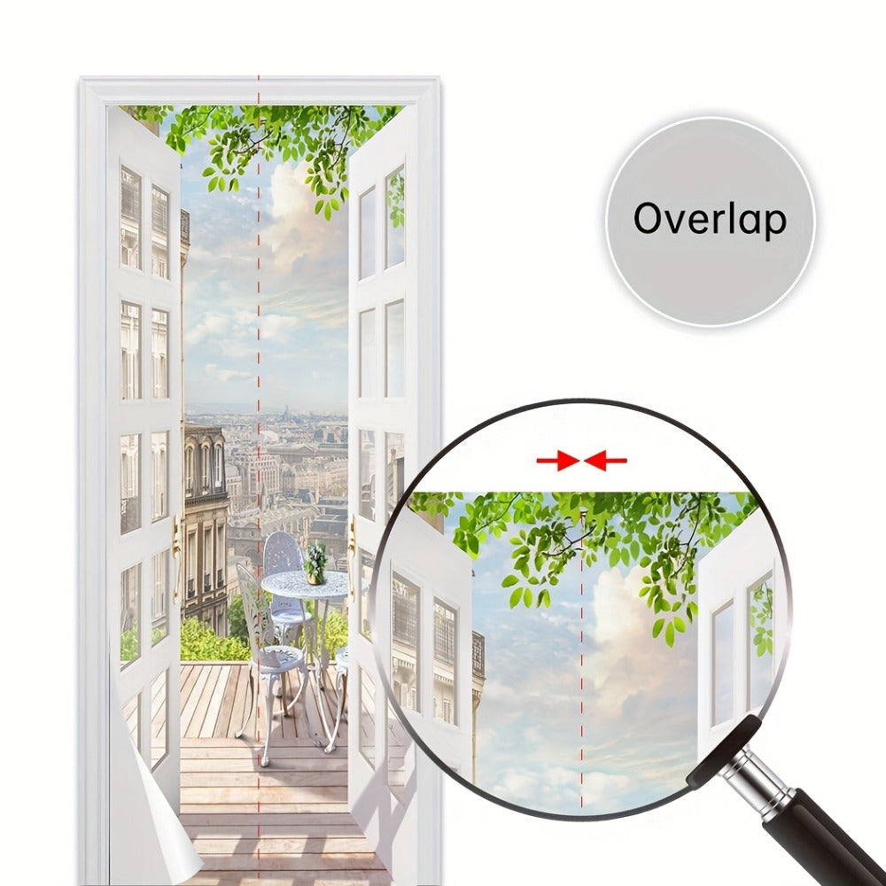 Door Sticker Balcony Scenery Wall Mural ¨C Removable Waterproof Peel & Stick Large Wall Art for Bedroom & Living Room, Faux Window View Home Decor, 35.43 x 78.74 Inches