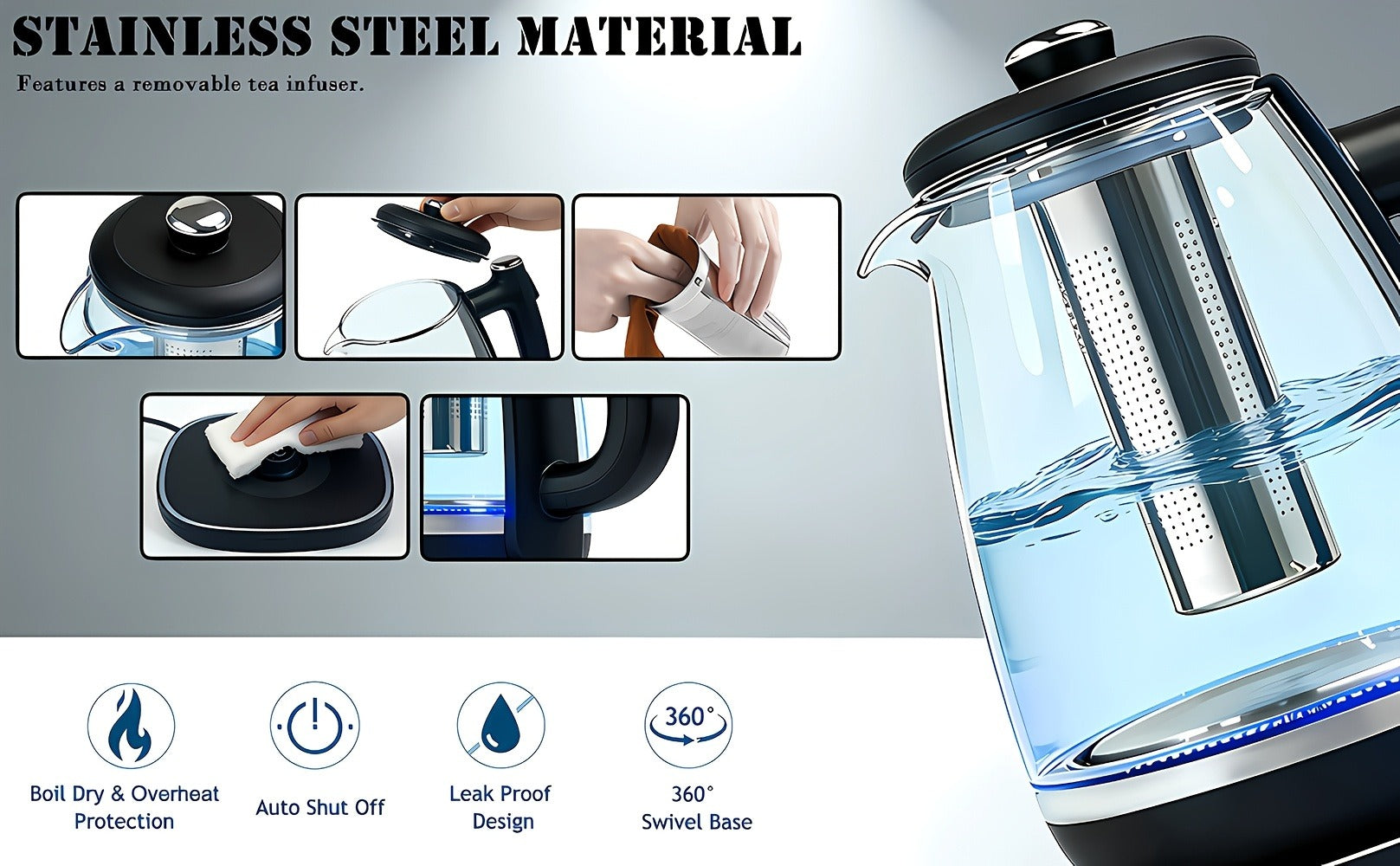 Electric Kettle 1150W Fast Heating ¨C Removable Stainless Steel Filter, Overheat Protection & Easy to Clean, Versatile Hot Water Kettle for Coffee, Tea & Drinking Water, Ideal Kitchen Gift
