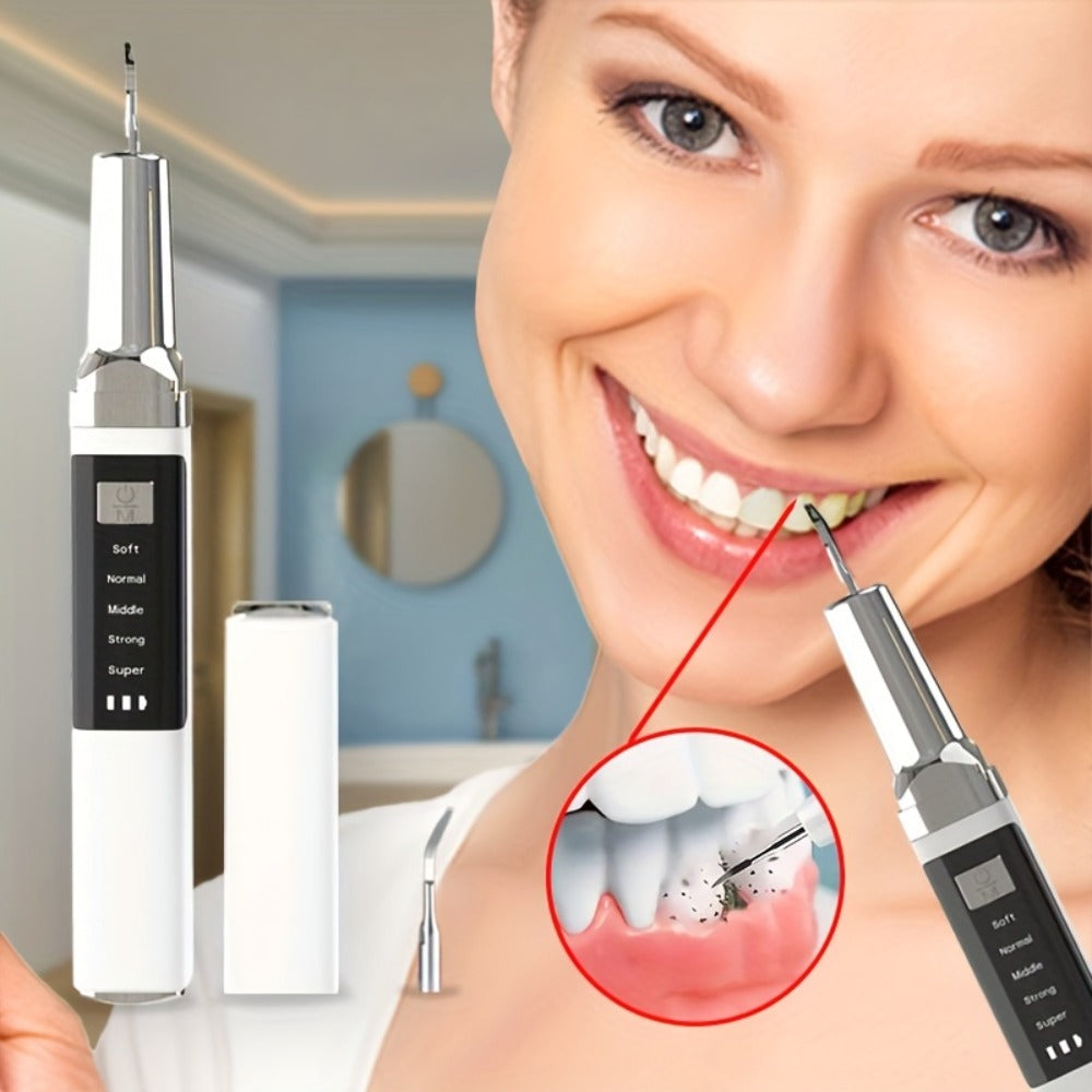 Electric Teeth Cleaner Kit with 2 LED Lights & Mirror ¨C 5 Adjustable Modes, 2 Replaceable Heads, Type-C Rechargeable Dental Plaque Remover & Tartar Scraper for Home Teeth Cleaning