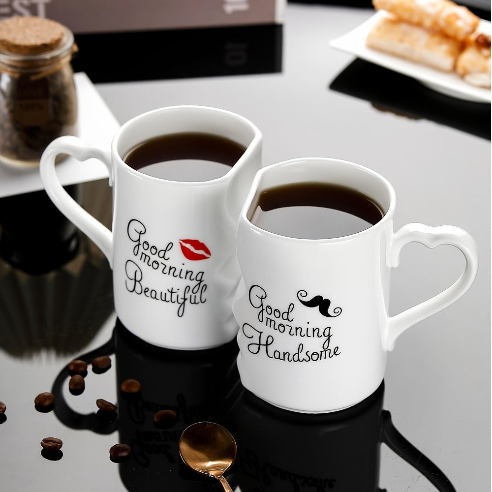 Kissing Couple Ceramic Mug Set 2pcs - Love Coffee Mug Anniversary Wedding Valentine Gift 360ml