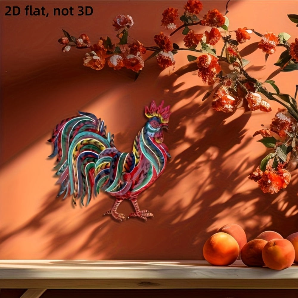 Metal Chicken Decoration 2D Flat Iron Art Farmhouse Decor | Rustic Country-Style Floor Standing Statue for Garden Backyard Courtyard Kitchen Lawn Wall Indoor Outdoor Home Decor 11.8x11.46 Inch