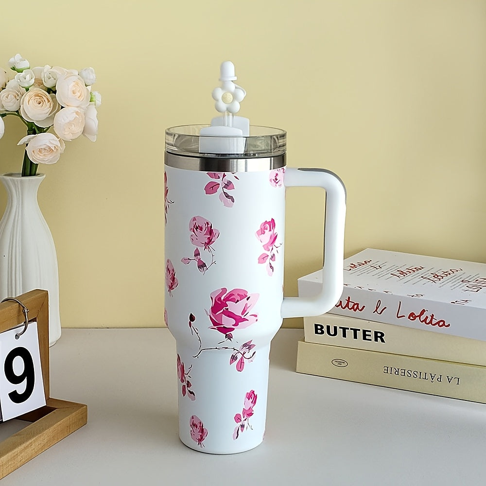 40oz Insulated Tumbler with Handle ¨C Stainless Steel Travel Mug, Keeps Cold 20 Hours, Leak-Proof Lid, Portable Coffee Cup for Camping, Office & Outdoor Activities ¨C White, Pink, Blue