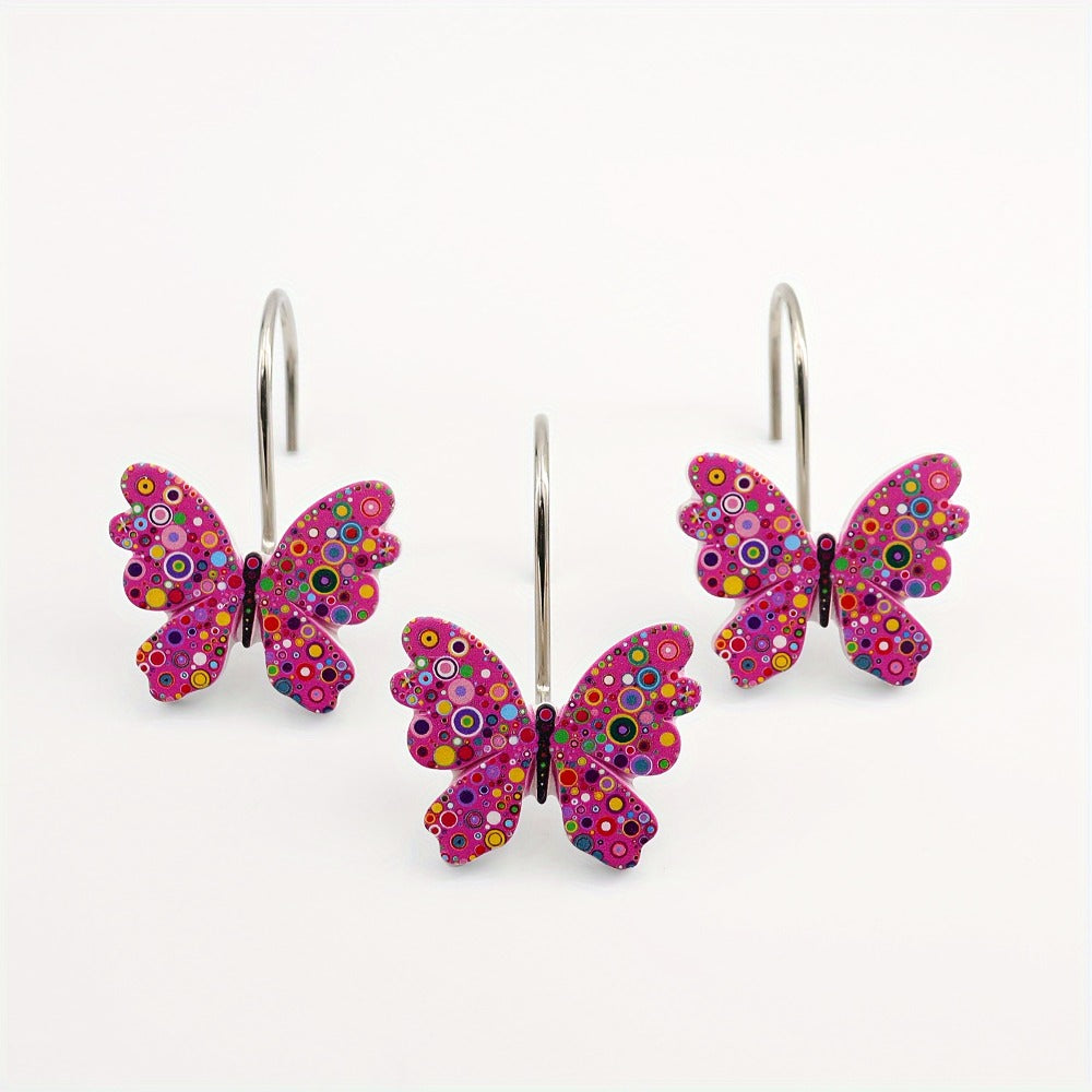 Butterfly Shower Curtain Hooks 12pcs Colorful Decorative Rustproof Metal Rings for Bathroom Wardrobe Curtain Rod