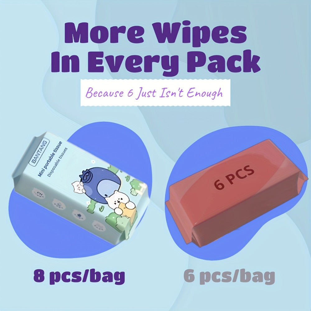 Mini Wet Wipes 64 Count 8 Packs Heavy Duty Quick-Drying Cleaning Cloths Cute Animal Design for Travel Outdoor Kitchen Bathroom Picnic Dish Towel Stove Cleaning Panda Crocodile Elephant Kitten