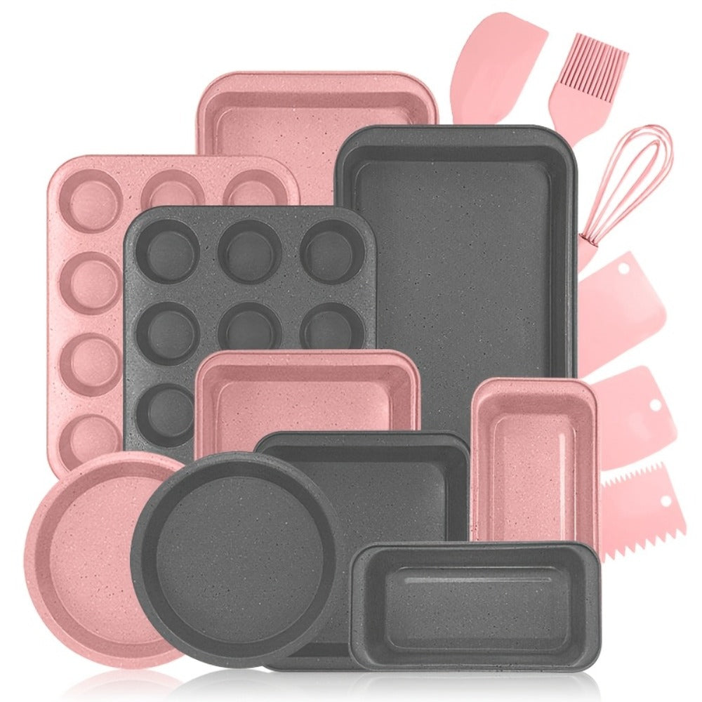 Nonstick Baking Pan Set 2 to 18pcs Carbon Steel Round Square Cake Pan Muffin Pan Bread Pan Cookie Sheet Pizza Pan Wire Rack Whisk Spatula Measuring Spoon Complete Bakeware Set