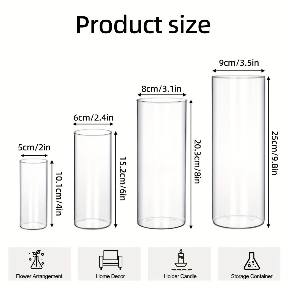 Clear Glass Cylinder Candle Holder Vases 12/24/36/48 Pcs | 4 6 8 10 Inch Tall Hurricane Floating Candle Vase | Wedding Centerpiece Table Decor | Party Home Shelf Decoration Glass Vase Bulk Set