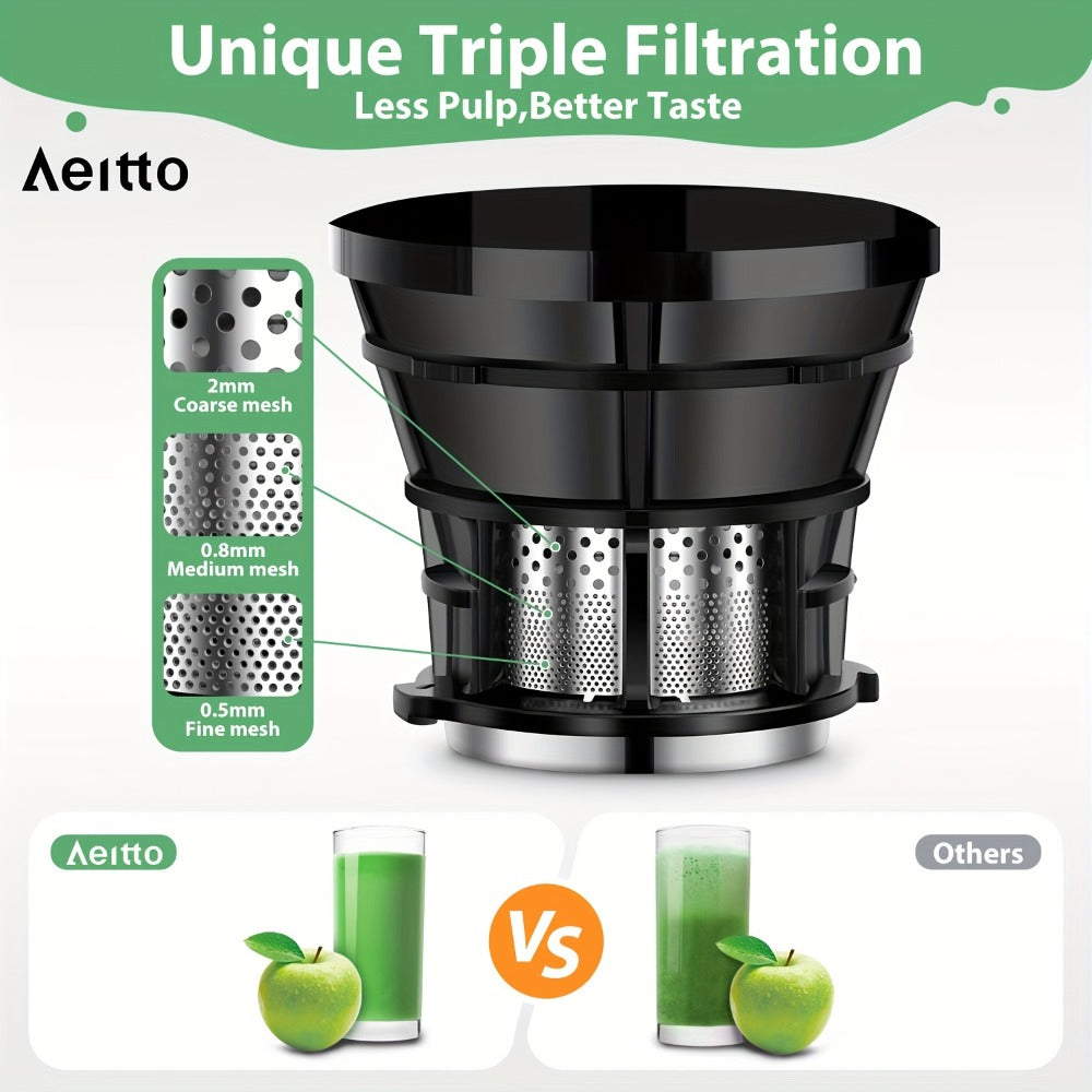 Cold Press Slow Juicer Machine with 5.3-Inch Large Feed Chute - High Juice Yield, Safety Lock, One-Click Cleaning, Masticating Juicer for Whole Fruits & Vegetables, Family Healthy Lifestyle, Black