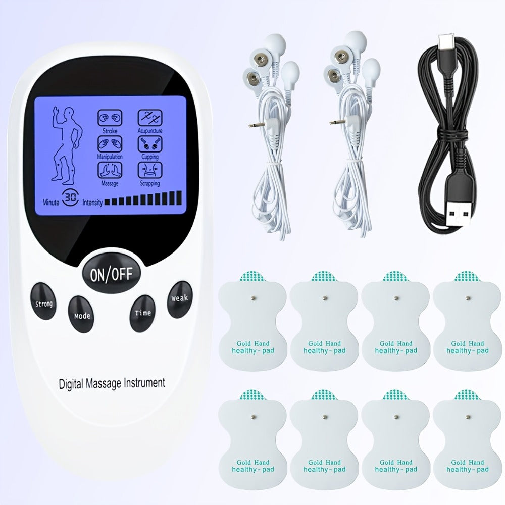 TENS EMS Dual Channel Muscle Stimulator Massager ¨C 8 Electrodes for Back, Shoulder & Knee Pain Relief, Muscle Recovery, Portable Electric Pulse Therapy Device