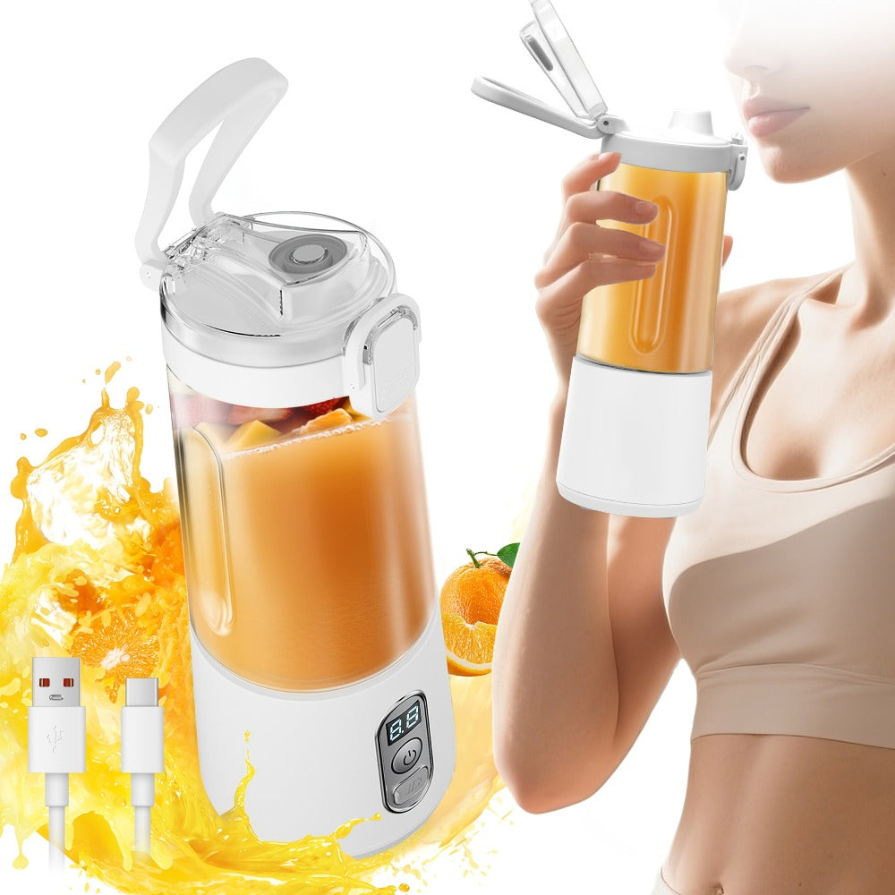 Portable Smoothie Blender USB-C Fast Charge 6-Blade Stainless Steel ¨C Digital Timer Battery Display High-Speed Ice Crush No-Spill Lid | Protein Shake Gym Travel Blender in Black Pink White