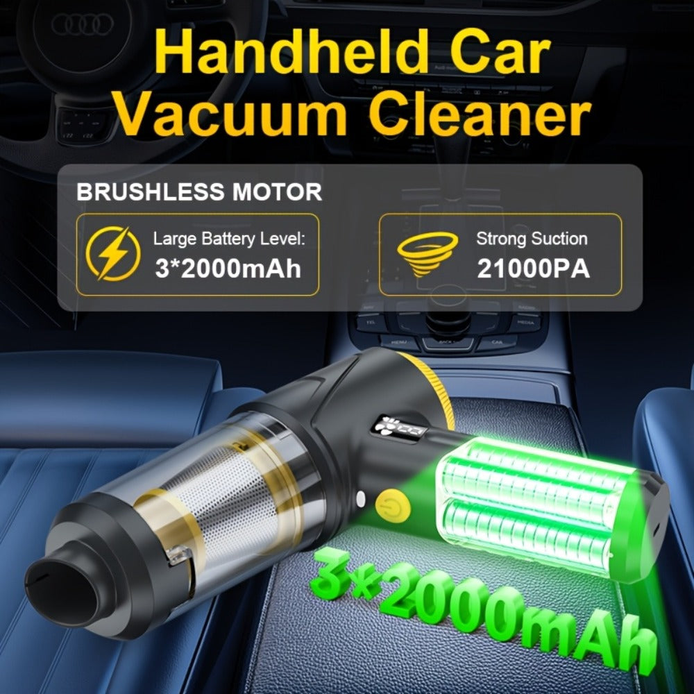 Car Vacuum Cordless 21000Pa Powerful Handheld Wireless 6000mAh USB Rechargeable with Attachments for Car Home Office Pet Hair Deep Cleaning