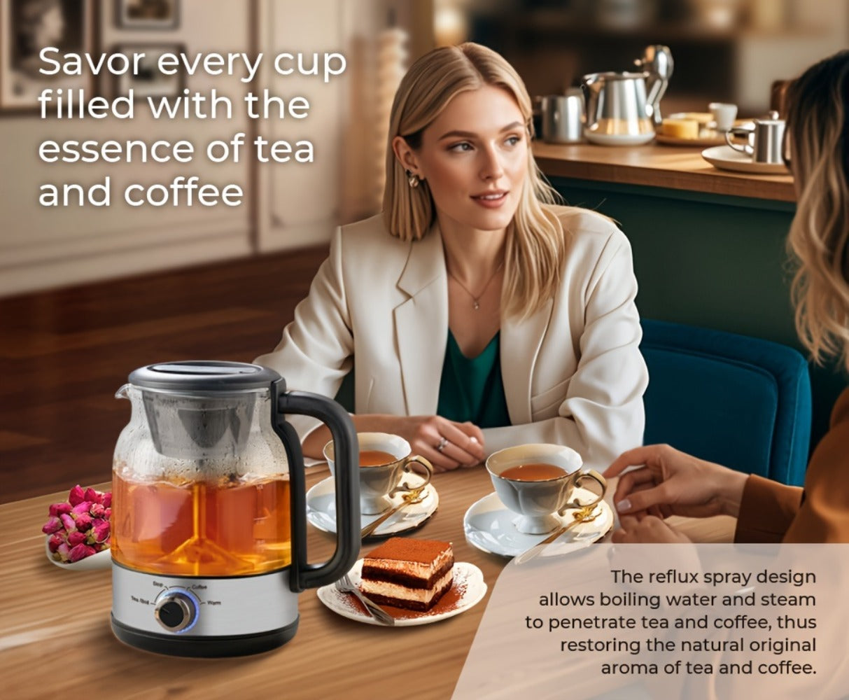 Drip Coffee Maker Electric Kettle 600W 40.58oz BPA-Free Glass Stainless Steel Spray Brew Keep Warm Boil-Dry Protection for Coffee Tea Perfect Gift