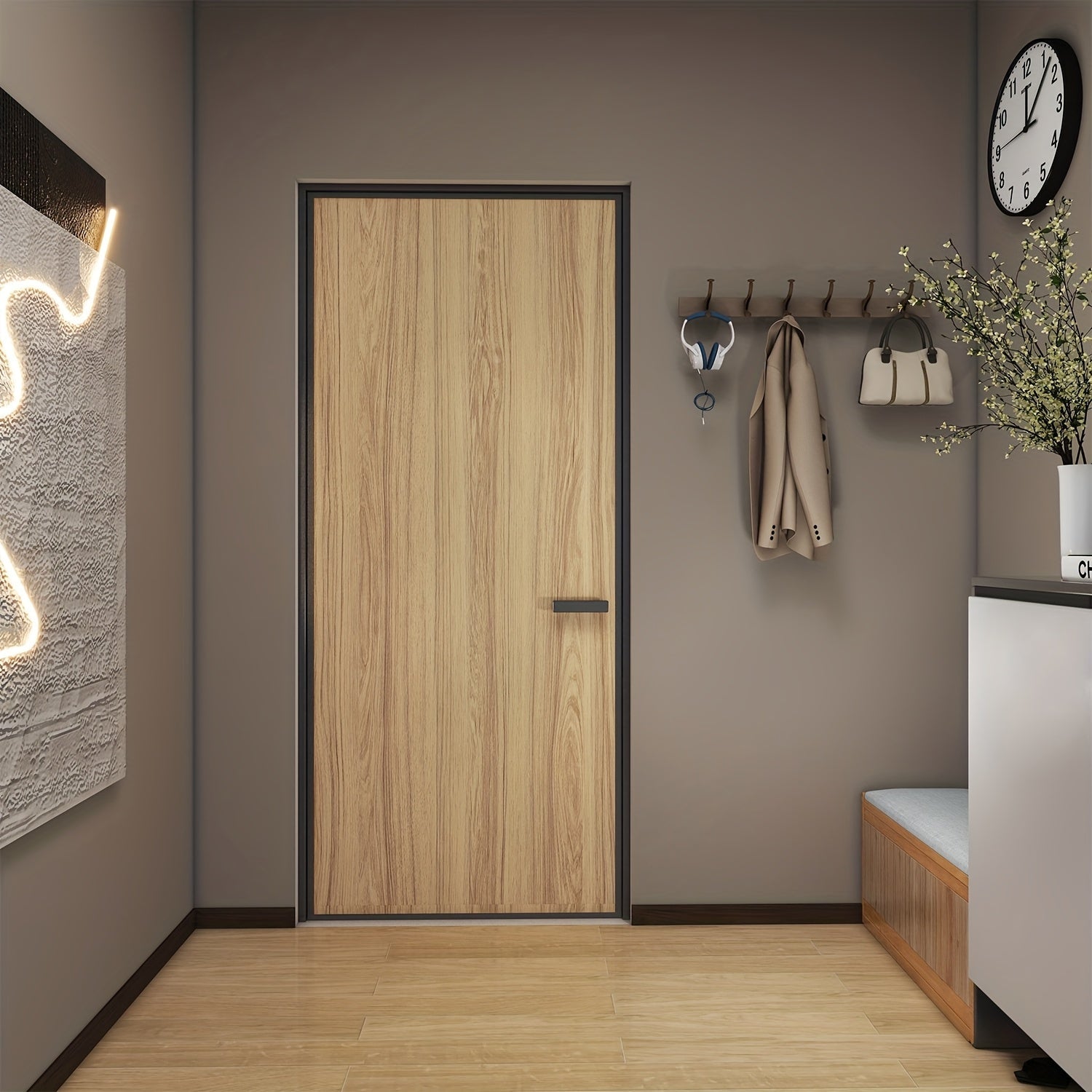 Wood Grain Door Sticker Self-Adhesive Removable Peel & Stick Door Wrap Film Waterproof Vinyl Decal for Interior Door Renovation Home Decor Room Makeover Easy Install