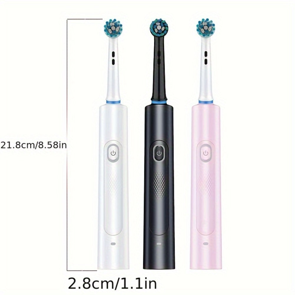 Electric Toothbrush with Smart Timer ¨C Sonic Whitening, 3D Round Soft Bristle Head, IPX67 Waterproof, USB Rechargeable, 4 or 8 Brush Heads, Black White Pink for Adults, Couples & Families