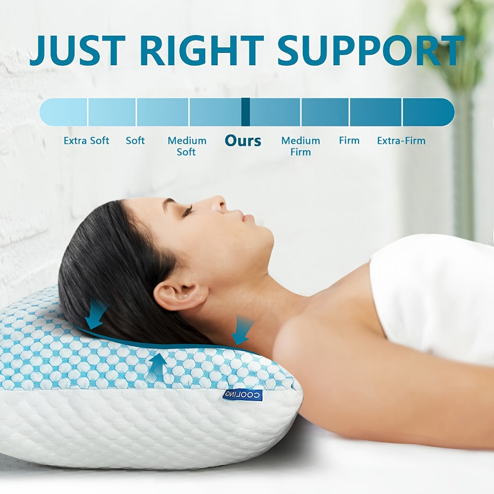 Memory Foam Bed Pillows King Size 2 Pack Hotel Quality Cooling Down Alternative Non-Collapsing Pillow Set Machine Washable Polyester Viscose Cover