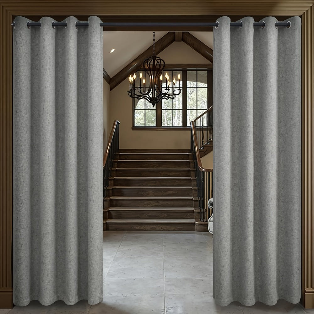 Blackout Curtains 2 Panels 100% Blackout Linen Textured Thermal Insulated Grommet Window Drapes Noise Reducing for Bedroom Living Room Hall - Full Light Blocking Room Darkening Curtains