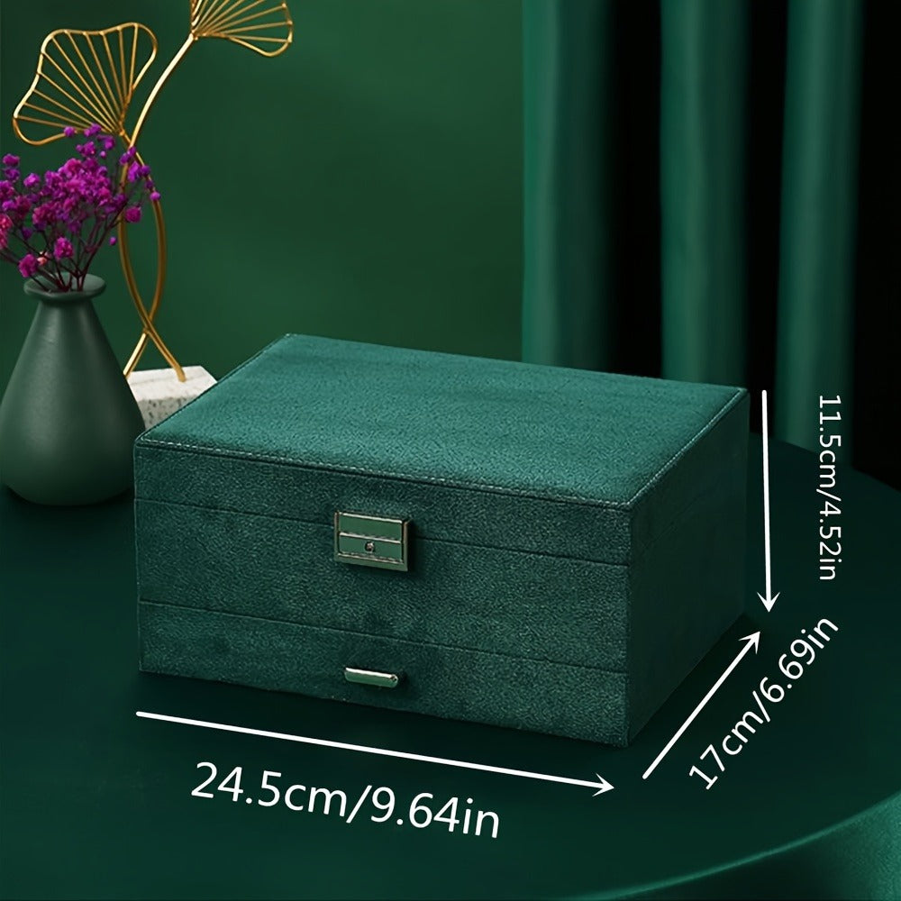 Velvet Jewelry Organizer Box with Lock & Drawers ¨C Large Capacity Storage Case for Rings, Necklaces, Earrings & Bracelets, Travel Jewelry Box