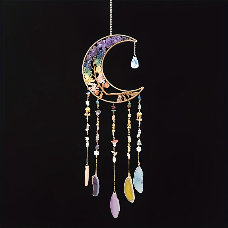 Dreamcatcher Moon Suncatcher Wall Hanging ¨C Handmade Boho Wind Chime Pendant for Indoor Outdoor Garden, Courtyard & Party Decor ¨C Christmas & Birthday Gift