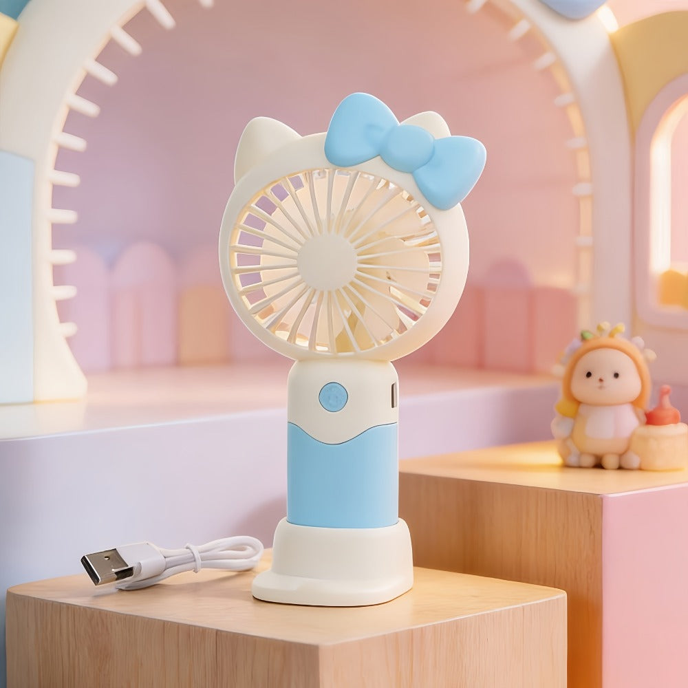 Hello Kitty Mini Fan USB Rechargeable Handheld Portable | Cute Sanrio Detachable Desktop Electric Fan for Girls Kids | 2-in-1 Handheld & Desk Fan for Travel Office School Home | Blue Pink Purple