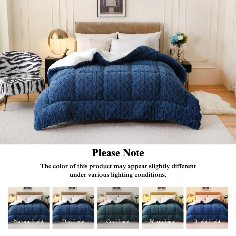 Plush Taffeta Comforter Extra Thick 400-450GSM | Double-Sided Soft Heavy Duty Warm Comforter for Autumn Winter Twin XL Full Queen King Grey Blue Pink Beige