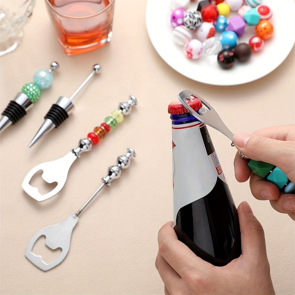 Beadable Beer Bottle Opener Set Bulk Decorative Beaded Wine Stopper Reusable DIY Party Gift for Wedding Bar Festival 10 or 20 Pieces