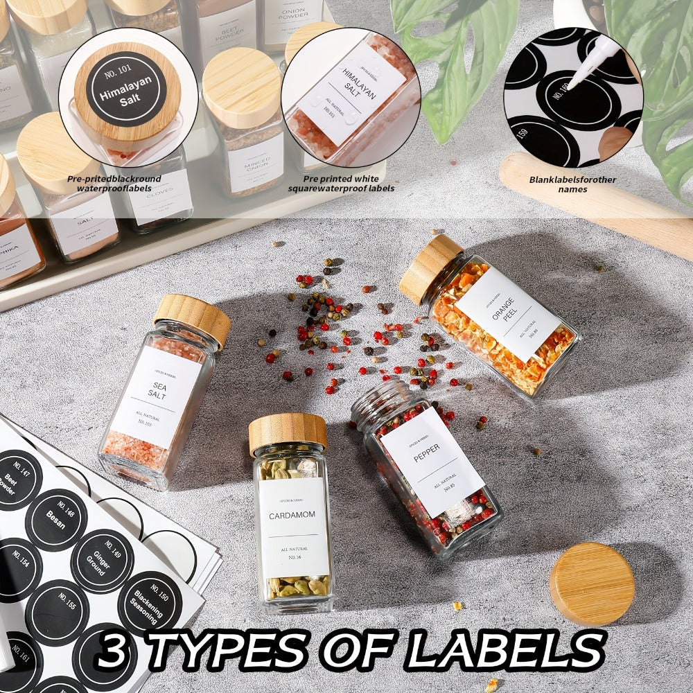Glass Spice Jars with Labels and Lids 4oz, Empty Spice Bottles with Foldable Funnel for Kitchen Organization, Airtight Condiment Storage Containers for Herbs and Seasonings, Set of 15 24 or 36 Pieces