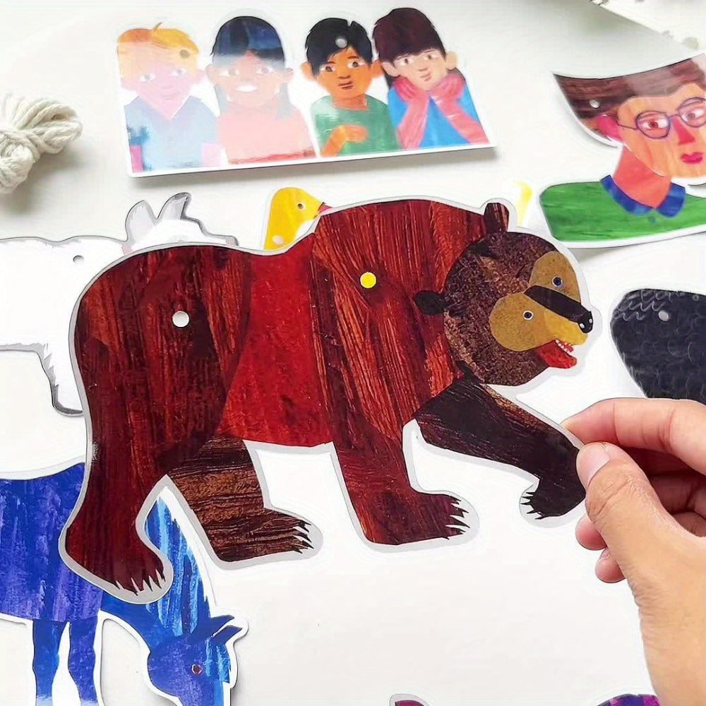 Brown Bear and Friends Paper Banner Garland 3 Meter Educational Wall Decoration Nursery Kindergarten Classroom Kids Room Book Theme Party Decor 11 Cards