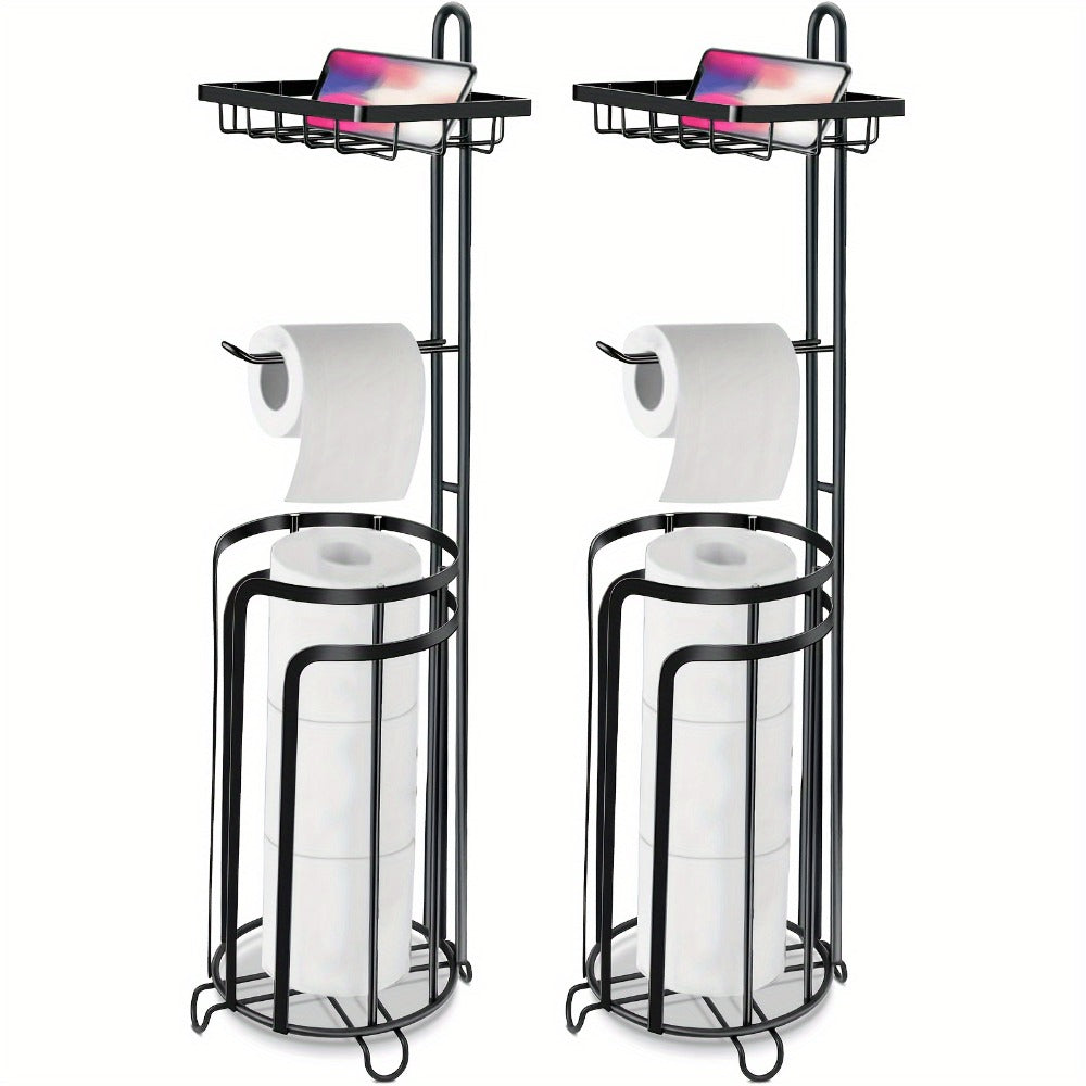 Freestanding Toilet Paper Holder Stainless Steel Stand with 3 Extra Roll Storage Modern Bathroom Organizer