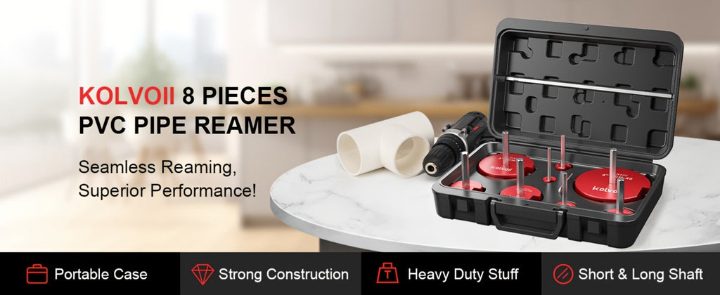 PVC Pipe Reamer Kit 8pcs - Fitting Saver for SCH 40 Plastic Pipe, Aluminum Alloy Body with 11.5¡± Hex Shaft, 8 Sizes 1/2¡± to 4¡±, for PVC PP PE ABS Pipes, Drill Compatible, Red
