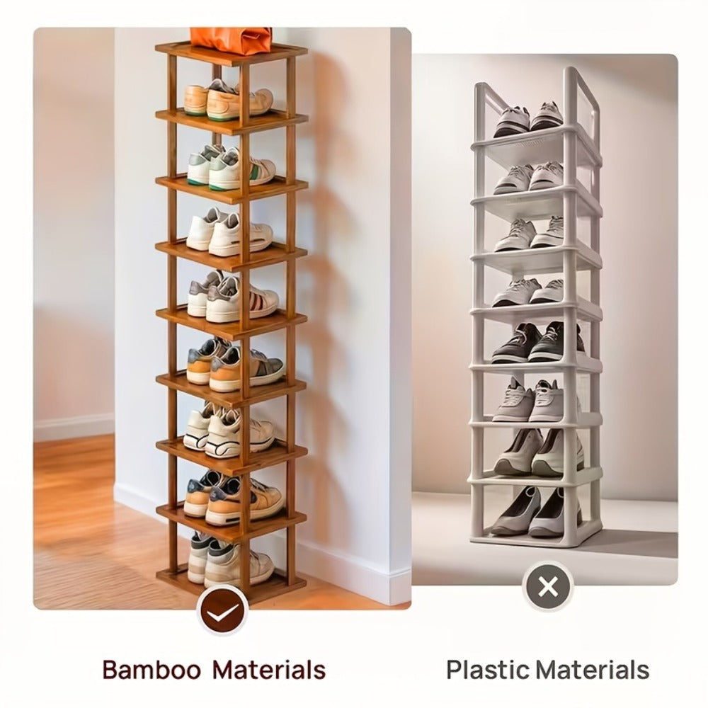 Bamboo Shoe Rack Multi-Tier Freestanding Shoe Organizer Wood Grain Space Saving Shoe Shelf for Entryway, Living Room, Bedroom & Dormitory ¨C 6 or 9 Tier