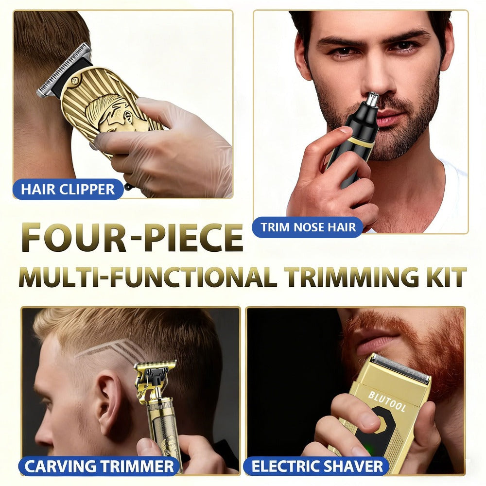 Men's Grooming Set 2 or 4 Piece - Cordless Electric Hair Clipper, T-Shaped Beard Trimmer, Nose Hair Trimmer & Electric Shaver, LED Display Professional Haircutting Beauty Kit, Father's Day Birthday Christmas Gift