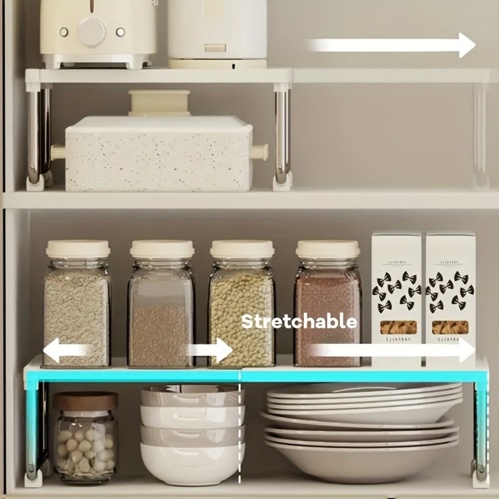 Desktop Storage Organizer Multi-Tier Expandable with Transparent Lid PP Stainless Steel Space-Saving Countertop Box for Kitchen Bathroom Cosmetics