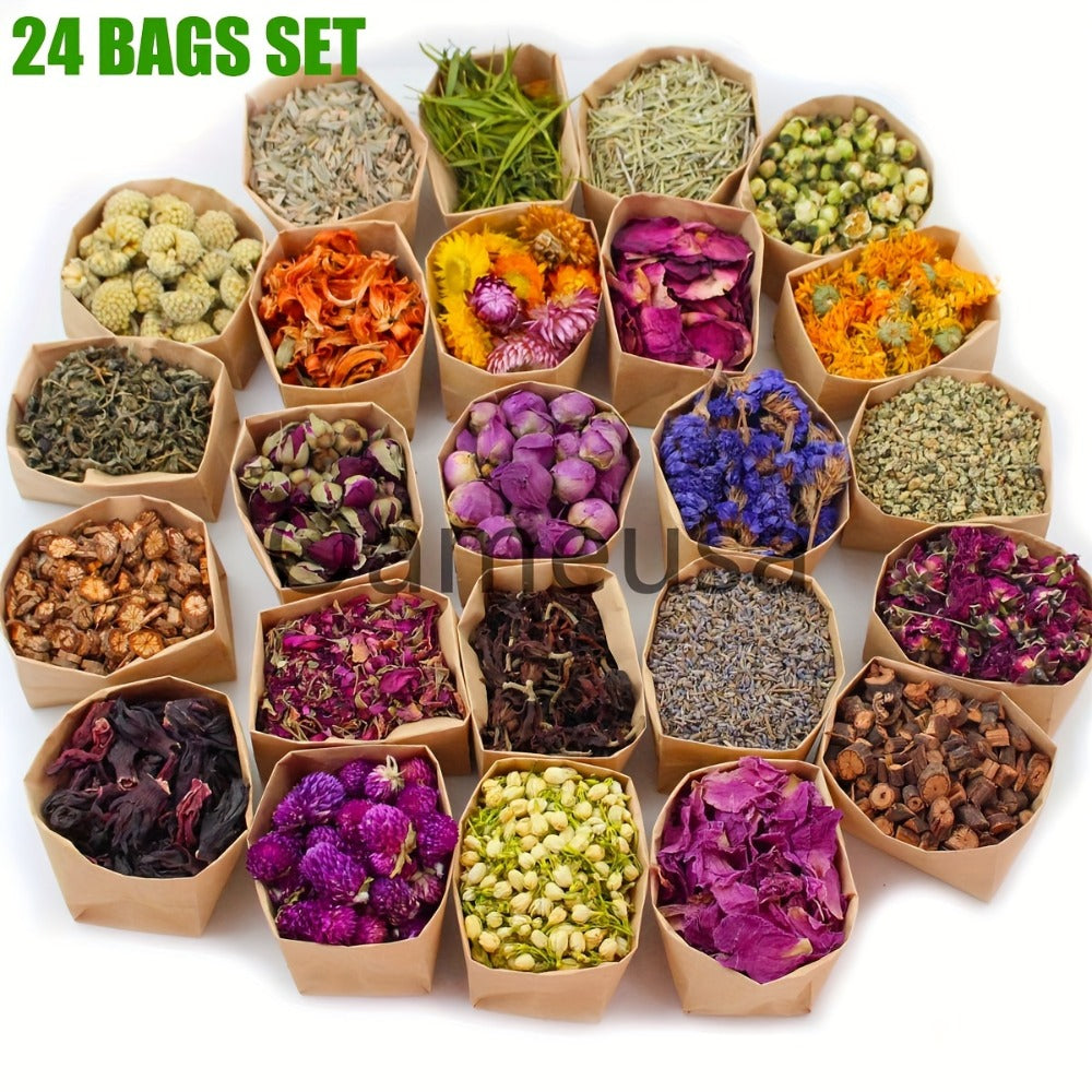 Dried Flowers Craft Set 24 Packs Natural Dried Botanicals for Resin Jewelry Making DIY Candle Soap Scrapbook Seasonal Decor Roses Lavender Jasmine Peony Forget-Me-Not Mixed Flower Kit